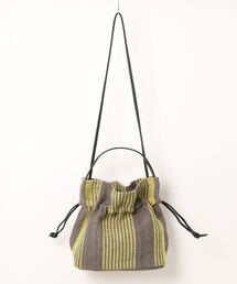 TARANGO（タランゴ）の「【TARANGO】麻ジュート×本革バッグ　巾着バッグ　ハンドバッグ　チェック柄（かごバッグ）」