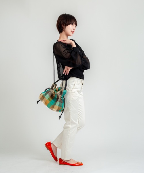 TARANGO(タランゴ)の「【TARANGO】麻ジュート×本革バッグ 巾着バッグ ハンドバッグ チェック柄(かごバッグ・レディース・グリーン系その他/ブラック×ホワイト/イエロー系その他/ピンク系その他・FREE)」の20枚目の写真