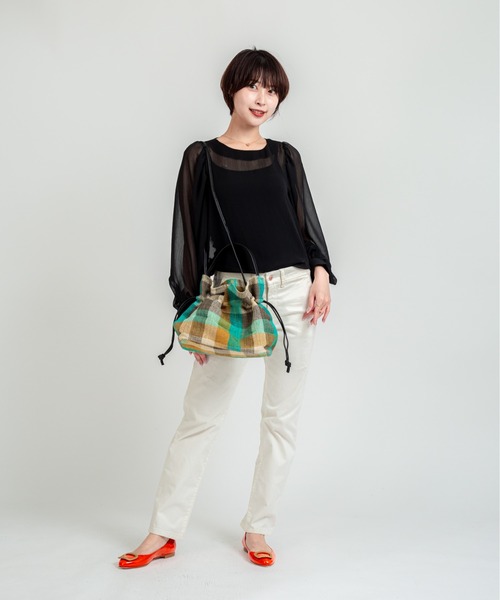 TARANGO(タランゴ)の「【TARANGO】麻ジュート×本革バッグ 巾着バッグ ハンドバッグ チェック柄(かごバッグ・レディース・グリーン系その他/ブラック×ホワイト/イエロー系その他/ピンク系その他・FREE)」の21枚目の写真
