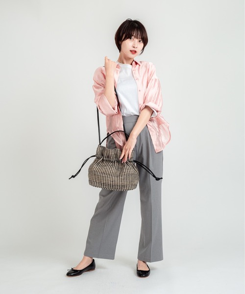 TARANGO(タランゴ)の「【TARANGO】麻ジュート×本革バッグ 巾着バッグ ハンドバッグ チェック柄(かごバッグ・レディース・グリーン系その他/ブラック×ホワイト/イエロー系その他/ピンク系その他・FREE)」の16枚目の写真