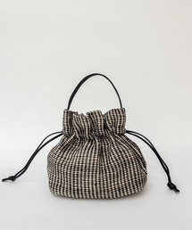 TARANGO（タランゴ）の「【TARANGO】麻ジュート×本革バッグ　巾着バッグ　ハンドバッグ　チェック柄（かごバッグ）」