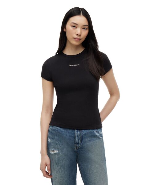 tommy jeans(トミー ジーンズ)の「スリムスクリプトリブショートスリーブTシャツ(Tシャツ/カットソー・レディース・ブラック/ホワイト・LARGE/X-SMALL/SMALL/MEDIUM)」の1枚目の写真