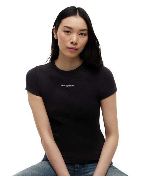 tommy jeans(トミー ジーンズ)の「スリムスクリプトリブショートスリーブTシャツ(Tシャツ/カットソー・レディース・ブラック/ホワイト・LARGE/X-SMALL/SMALL/MEDIUM)」の4枚目の写真