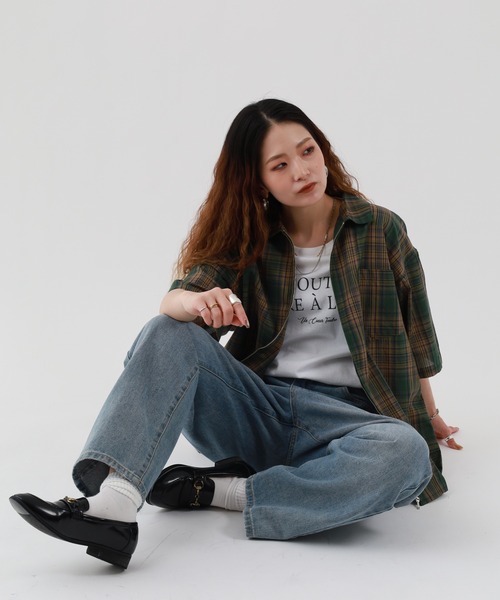 FUNALIVE（ファンアライブ）の「MANYMENMANYMINDS / シアーコットンチェック/ZIPシャツ 半端袖（シャツ/ブラウス・メンズ・ブラック/グリーン/ベージュ・L/M）」の17枚目の写真