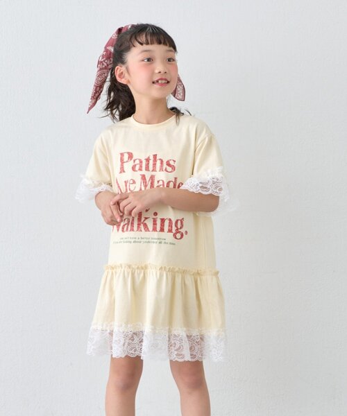 CIAOPANIC TYPY(チャオパニックティピー)の「【KIDS】かすれロゴレースレイヤードミニワンピチュニック(ワンピース・キッズ・チャコールグレー/アイボリー/グレー・110/150/130)」の4枚目の写真