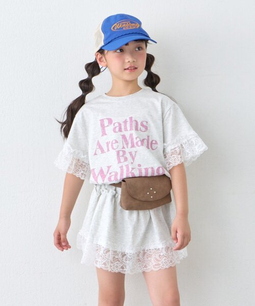 CIAOPANIC TYPY(チャオパニックティピー)の「【KIDS】かすれロゴレースレイヤードミニワンピチュニック(ワンピース・キッズ・チャコールグレー/アイボリー/グレー・110/150/130)」の5枚目の写真