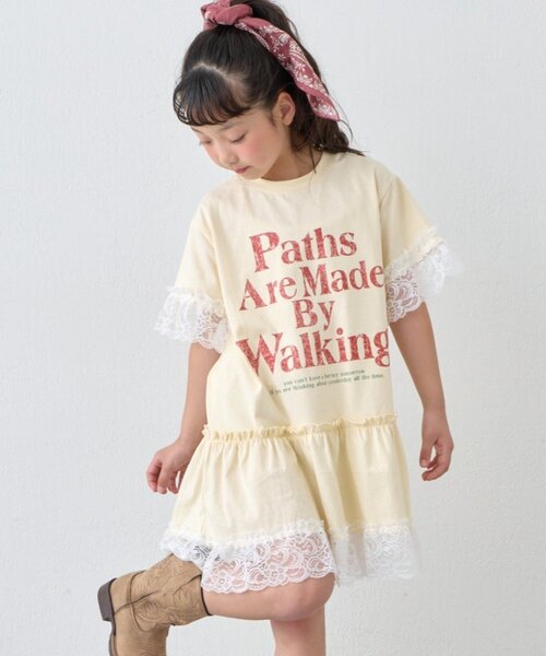 CIAOPANIC TYPY(チャオパニックティピー)の「【KIDS】かすれロゴレースレイヤードミニワンピチュニック(ワンピース・キッズ・チャコールグレー/アイボリー/グレー・110/150/130)」の12枚目の写真