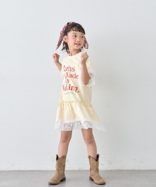 CIAOPANIC TYPY(チャオパニックティピー)の「【KIDS】かすれロゴレースレイヤードミニワンピチュニック(ワンピース・キッズ・チャコールグレー/アイボリー/グレー・110/150/130)」の13枚目の写真