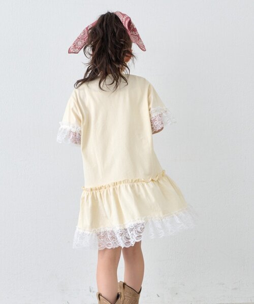 CIAOPANIC TYPY(チャオパニックティピー)の「【KIDS】かすれロゴレースレイヤードミニワンピチュニック(ワンピース・キッズ・チャコールグレー/アイボリー/グレー・110/150/130)」の14枚目の写真