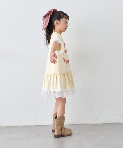 CIAOPANIC TYPY(チャオパニックティピー)の「【KIDS】かすれロゴレースレイヤードミニワンピチュニック(ワンピース・キッズ・チャコールグレー/アイボリー/グレー・110/150/130)」の16枚目の写真