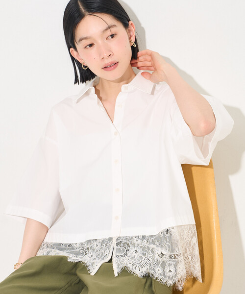 FREAK'S STORE(フリークスストア)の「レースレイヤード シャツ(シャツ/ブラウス・レディース・ブラック/オフホワイト/サックスブルー・フリ-)」の2枚目の写真