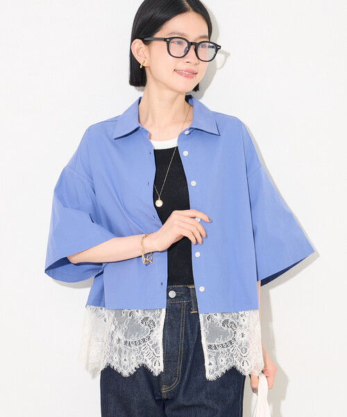 FREAK'S STORE(フリークスストア)の「レースレイヤード シャツ(シャツ/ブラウス・レディース・ブラック/オフホワイト/サックスブルー・フリ-)」の3枚目の写真