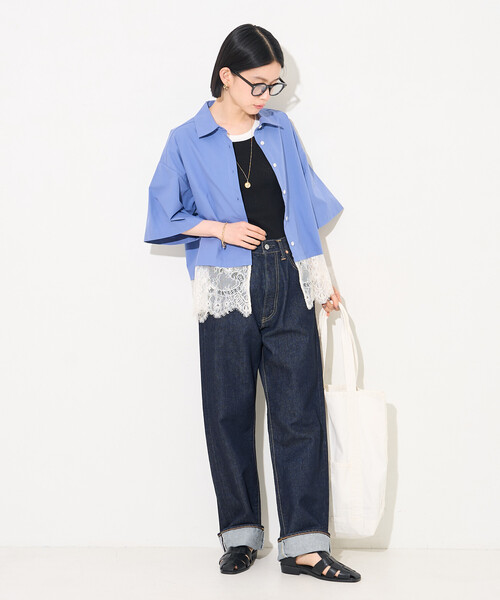 FREAK'S STORE(フリークスストア)の「レースレイヤード シャツ(シャツ/ブラウス・レディース・ブラック/オフホワイト/サックスブルー・フリ-)」の7枚目の写真