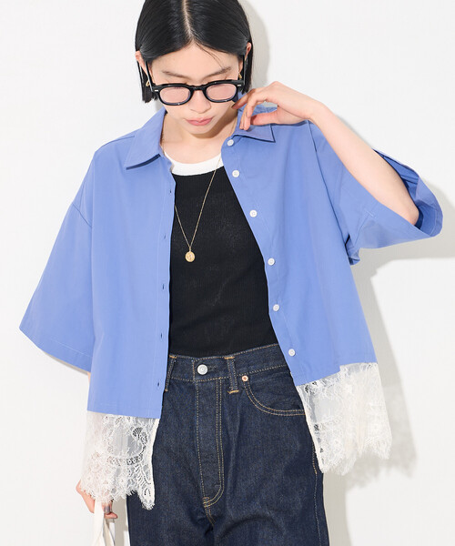 FREAK'S STORE(フリークスストア)の「レースレイヤード シャツ(シャツ/ブラウス・レディース・ブラック/オフホワイト/サックスブルー・フリ-)」の12枚目の写真