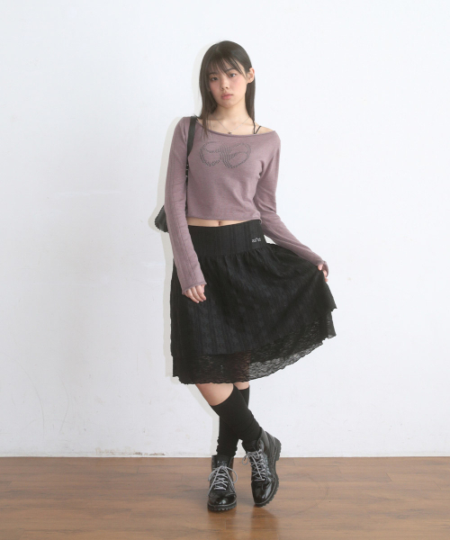 ASON(アズオン)の「LACY CHECK SKIRT / BLACK(スカート・レディース・その他・FREE)」の1枚目の写真