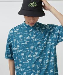 【Jack Bunny!!】PEメッシュアロハ柄プリント半袖モックネックカットソー