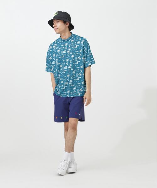 Jack Bunny!!（ジャックバニー）の「【Jack Bunny!!】PEメッシュアロハ柄プリント半袖モックネックカットソー（Tシャツ/カットソー・メンズ・ブルー/オレンジ・LARGE/X-LARGE/MEDIUM）」の3枚目の写真