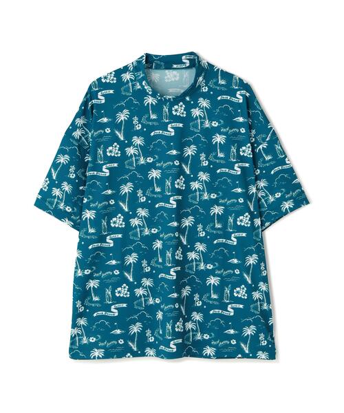 Jack Bunny!!（ジャックバニー）の「【Jack Bunny!!】PEメッシュアロハ柄プリント半袖モックネックカットソー（Tシャツ/カットソー・メンズ・ブルー/オレンジ・LARGE/X-LARGE/MEDIUM）」の6枚目の写真
