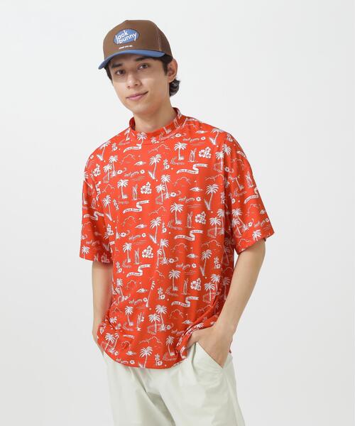 Jack Bunny!!（ジャックバニー）の「【Jack Bunny!!】PEメッシュアロハ柄プリント半袖モックネックカットソー（Tシャツ/カットソー・メンズ・ブルー/オレンジ・LARGE/X-LARGE/MEDIUM）」の11枚目の写真