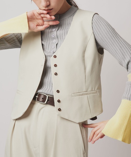 W:Huku(フーク)の「【W:Huku / ソフトタッチツイル】ノーカラー ベスト / Soft-Touch Twill No-Collar Vest(ベスト・レディース・ブラック/ベージュ系その他/ブラウン系その他/グレー系その他・FREE)」の4枚目の写真