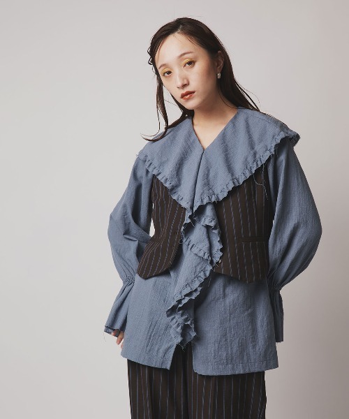 W:Huku(フーク)の「【W:Huku / ソフトタッチツイル】ノーカラー ベスト / Soft-Touch Twill No-Collar Vest(ベスト・レディース・ブラック/ベージュ系その他/ブラウン系その他/グレー系その他・FREE)」の19枚目の写真