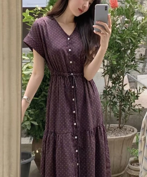 FAVORITO(ファヴォリート)の「Vネックシャツワンピース(ワンピース・レディース・ブラウン/ベージュ/パープル・F)」の10枚目の写真
