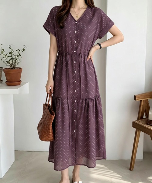 FAVORITO(ファヴォリート)の「Vネックシャツワンピース(ワンピース・レディース・ブラウン/ベージュ/パープル・F)」の12枚目の写真