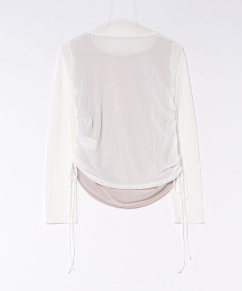 styiro(スタイロ)の「重ね着風シアーレイヤードリボンギャザーカットソーロンT 秋服 大人カジュアル(Tシャツ/カットソー・レディース・ホワイト/サックスブルー・M)」の3枚目の写真