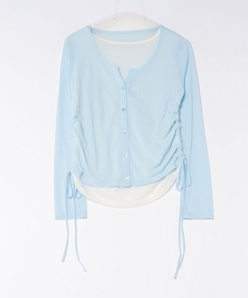 styiro(スタイロ)の「重ね着風シアーレイヤードリボンギャザーカットソーロンT 秋服 大人カジュアル(Tシャツ/カットソー・レディース・ホワイト/サックスブルー・M)」の4枚目の写真