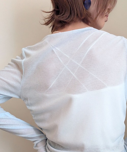 styiro(スタイロ)の「重ね着風シアーレイヤードリボンギャザーカットソーロンT 秋服 大人カジュアル(Tシャツ/カットソー・レディース・ホワイト/サックスブルー・M)」の19枚目の写真