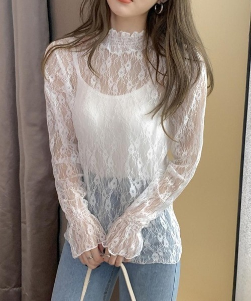 maison de LATIR（メゾンドラティール）の「大人の透け感。シアードットメロウインナー / レース長袖カットソー（Tシャツ/カットソー・レディース・ピンク系2/ブラック系1/ピンク系1/ブラック系2/ホワイト系2/ホワイト系1・FREE）」の2枚目の写真
