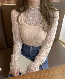 大人の透け感。シアードットメロウインナー / レース長袖カットソー
