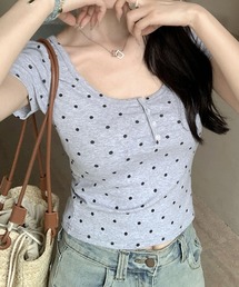 ヘンリーラウンドネック ドットTシャツ