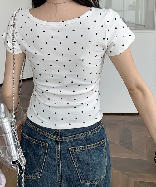 meJane(ミージェーン)の「ヘンリーラウンドネック ドットTシャツ(Tシャツ/カットソー・レディース・グレー/ホワイト・FREE)」の7枚目の写真