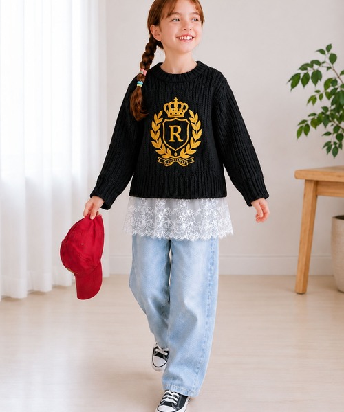 classicalelf(クラシカルエルフ)の「【キッズ】親子お揃いOK♪さらっと今っぽくなる 裾レースドッキングTシャツ(長袖)(Tシャツ/カットソー・キッズ・オフホワイト/ブラック/チャコール・140/160/120/100)」の22枚目の写真