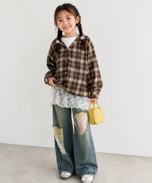 classicalelf(クラシカルエルフ)の「【キッズ】親子お揃いOK♪さらっと今っぽくなる 裾レースドッキングTシャツ(長袖)(Tシャツ/カットソー・キッズ・オフホワイト/ブラック/チャコール・140/160/120/100)」の18枚目の写真