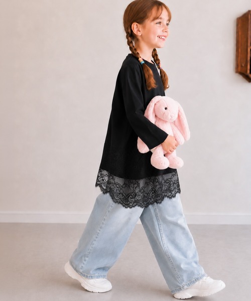 classicalelf(クラシカルエルフ)の「【キッズ】親子お揃いOK♪さらっと今っぽくなる 裾レースドッキングTシャツ(長袖)(Tシャツ/カットソー・キッズ・オフホワイト/ブラック/チャコール・140/160/120/100)」の9枚目の写真