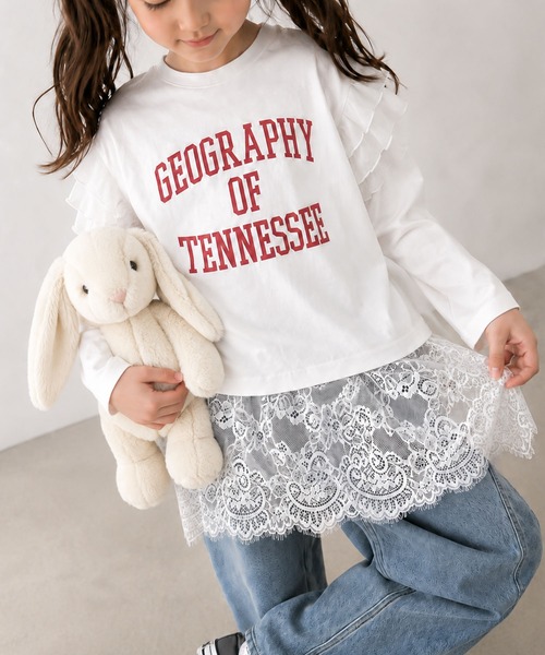 classicalelf(クラシカルエルフ)の「【キッズ】親子お揃いOK♪さらっと今っぽくなる 裾レースドッキングTシャツ(長袖)(Tシャツ/カットソー・キッズ・オフホワイト/ブラック/チャコール・140/160/120/100)」の7枚目の写真