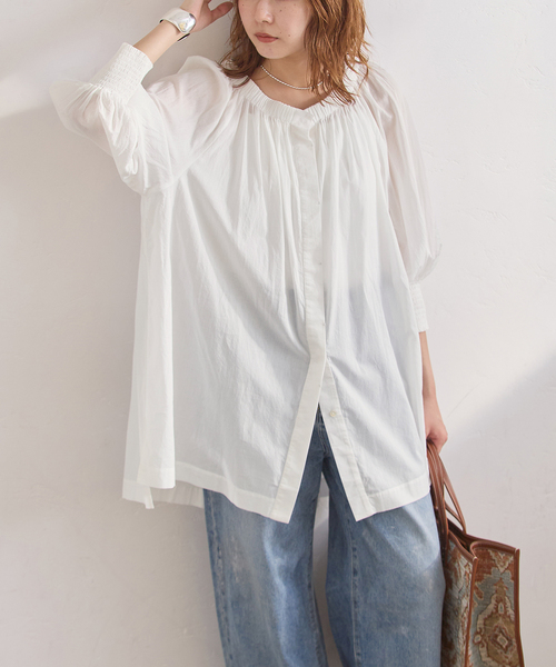 journal standard L'essage(ジャーナルスタンダードレサージュ)の「SWボイル2WAYチュニックブラウス(シャツ/ブラウス・レディース・ホワイト/ブラック・FREE)」の2枚目の写真