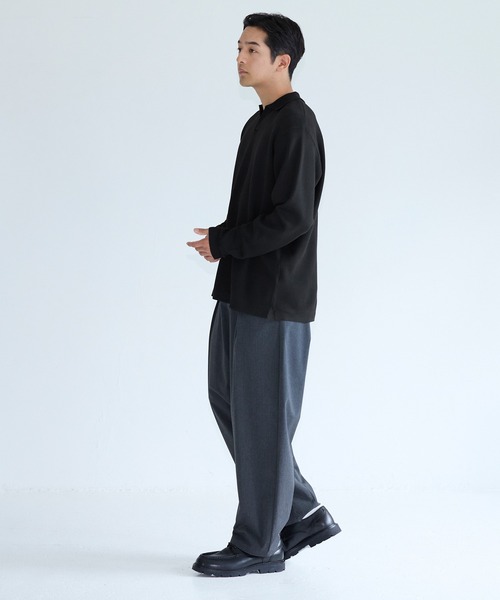 coca(coca)(コカ)の「ダブルジャガードスキッパー長袖ポロニット(ポロシャツ・メンズ・チャコール/ブラック・L/M/XL)」の5枚目の写真