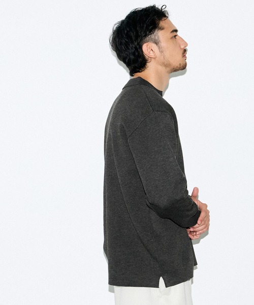 coca(coca)(コカ)の「ダブルジャガードスキッパー長袖ポロニット(ポロシャツ・メンズ・チャコール/ブラック・L/M/XL)」の9枚目の写真