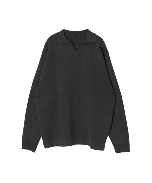 coca(coca)(コカ)の「ダブルジャガードスキッパー長袖ポロニット(ポロシャツ・メンズ・チャコール/ブラック・L/M/XL)」の15枚目の写真