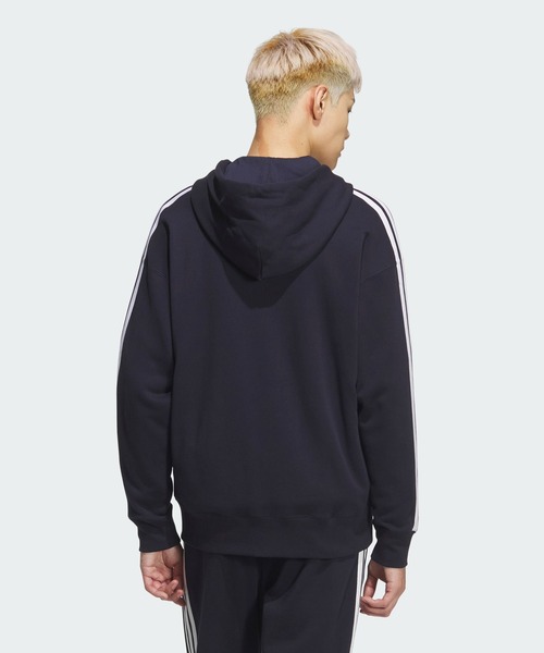 adidas(アディダス)の「エッセンシャルズ プラス ルーズフィット スリーストライプス フレンチテリー フルジップ パーカー / アディダス adidas(パーカー・メンズ・ブルー・X-LARGE/XX-LARGE/LARGE/MEDIUM/SMALL)」の2枚目の写真