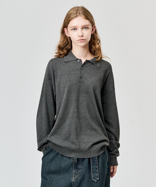 HIGH GAUGE L/S KNIT POLO — тонкий вязаный поло с длинным рукавом