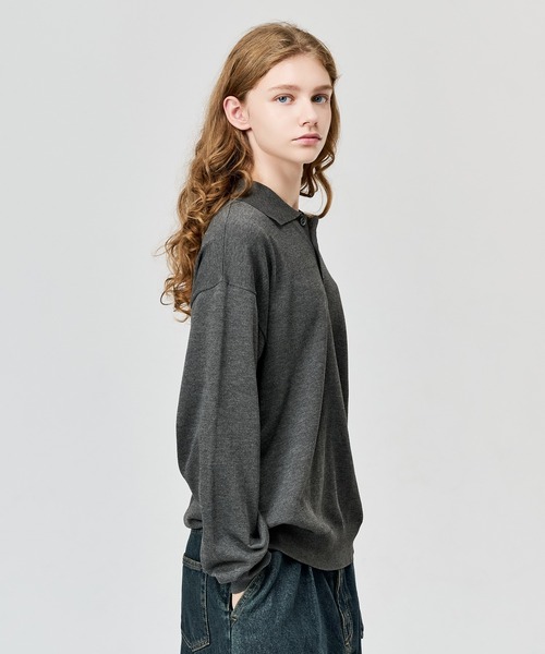 WETTEMPT(ウィテンプト)の「HIGH GAUGE L/S KNIT POLO / ハイゲージL/Sニットポロ(ニット/セーター・メンズ・グレー/ブラック・SMALL/MEDIUM/LARGE)」の6枚目の写真