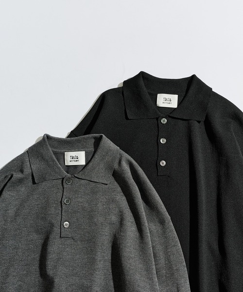 WETTEMPT(ウィテンプト)の「HIGH GAUGE L/S KNIT POLO / ハイゲージL/Sニットポロ(ニット/セーター・メンズ・グレー/ブラック・SMALL/MEDIUM/LARGE)」の9枚目の写真