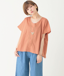 earth music&ecology | Ｖネック刺繍半袖ブラウス(シャツ/ブラウス)