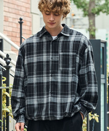 【HECT】Madras Check Box Fit Drawcord Shirt / マドラスチェック ボックスシルエット ドローコード ネルシャツ<保温>