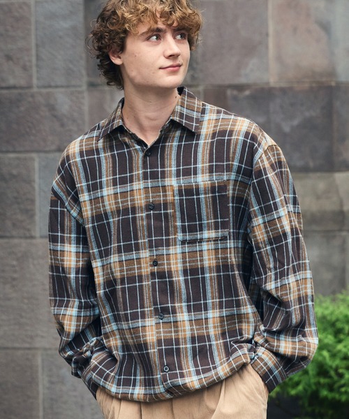 HECT(ヘクト)の「【HECT】Madras Check Box Fit Drawcord Shirt / マドラスチェック ボックスシルエット ドローコード ネルシャツ<保温>(シャツ/ブラウス・メンズ・ネイビー系/ブラウン系/ブラック系/ブルー系・L/M/S)」の2枚目の写真