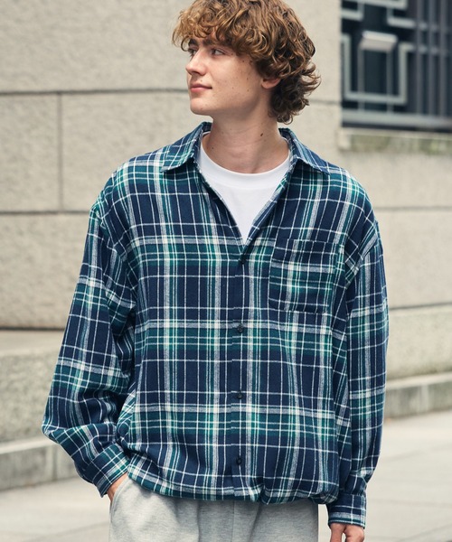HECT(ヘクト)の「【HECT】Madras Check Box Fit Drawcord Shirt / マドラスチェック ボックスシルエット ドローコード ネルシャツ<保温>(シャツ/ブラウス・メンズ・ネイビー系/ブラウン系/ブラック系/ブルー系・L/M/S)」の3枚目の写真